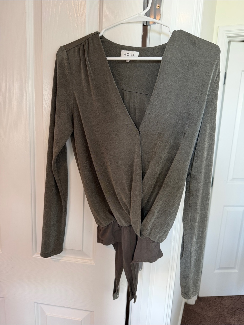 ACOA Olive Wrap-Front Long Sleeve Bodysuit